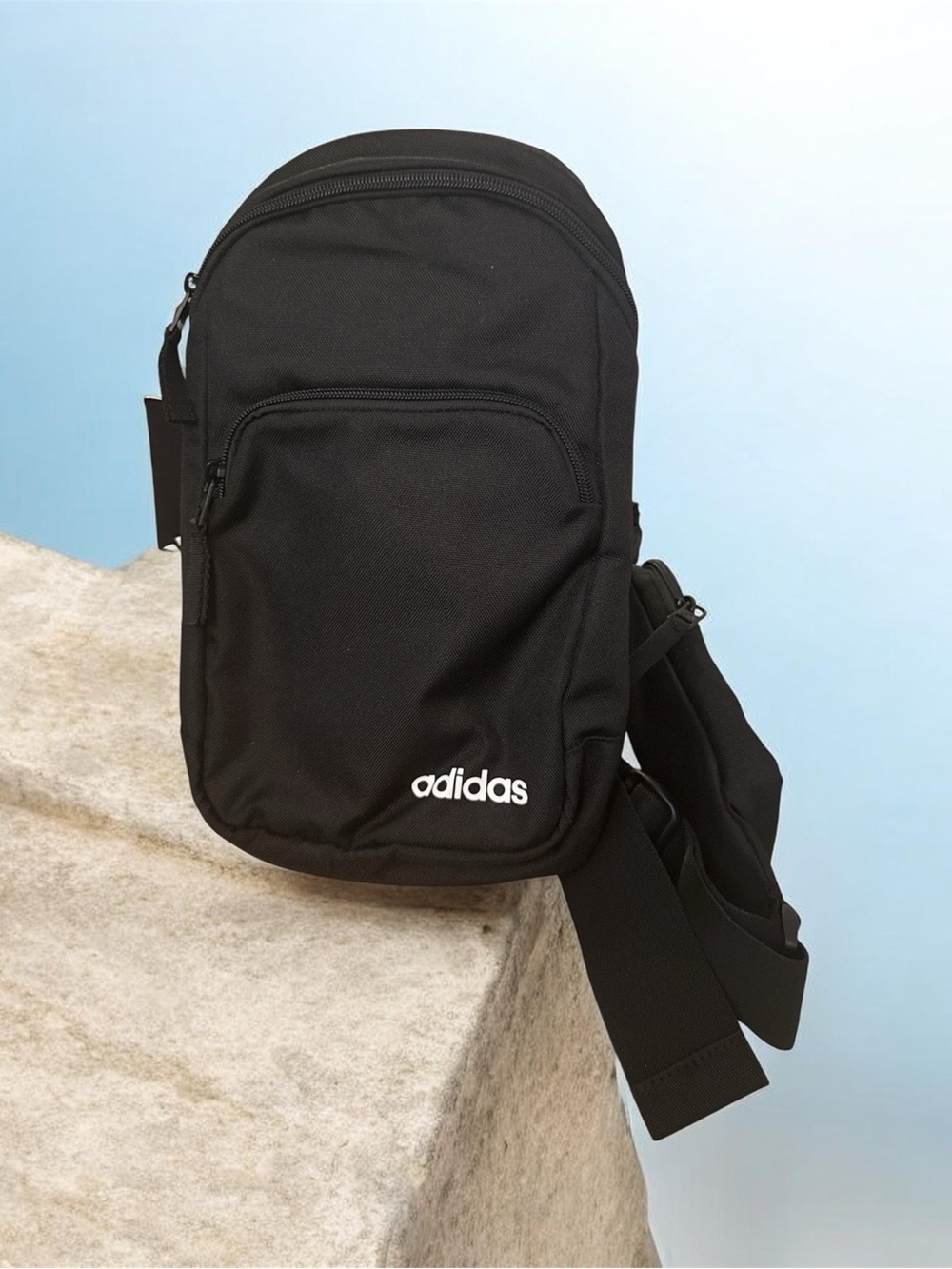 Adidas Unisex Black Compact Sling Bag with White Logo